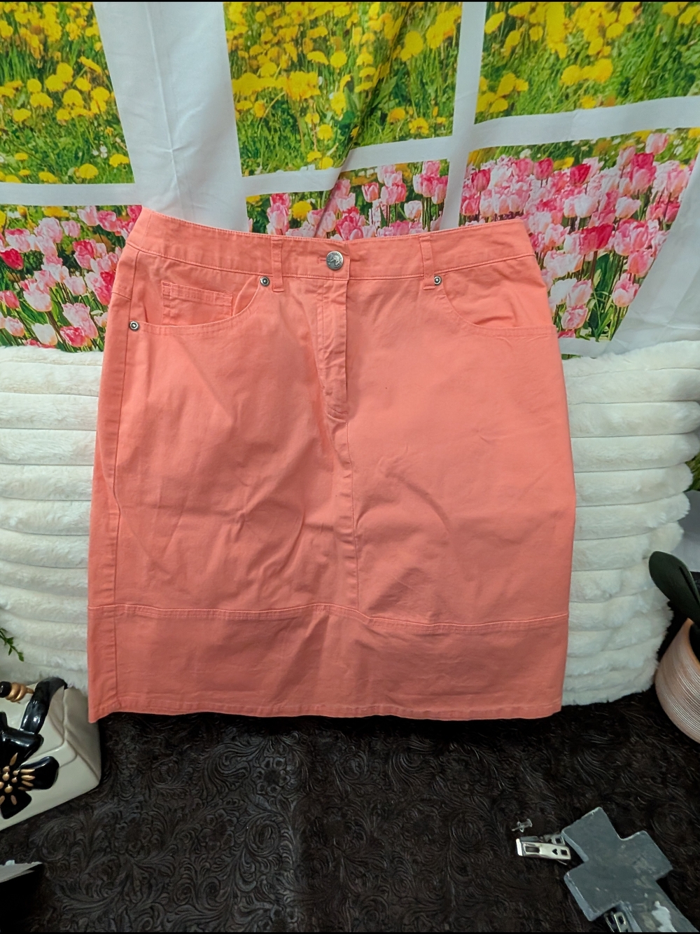 Duck Head Coral Pink Mini Skirt with Button Front